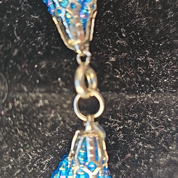 Vintage Seed Beads Necklace Braided Design Spring Ring Clasp Iridescent Blue OS - Picture 4 of 4